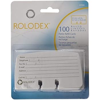 Rolodex Petite Refill Cards, 2 1/4 x 4, 100 Cards/Pack