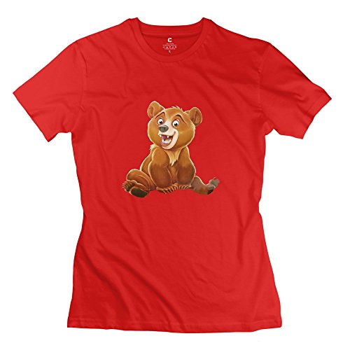 Nozone Brother Bear T-shirt For Women - XS Red Nerdy 100% Cotton Red Shirt For Women