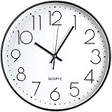 Tosnail 12 Inches Round Silent Non Ticking Quartz Wall Clock - Elegant Black Frame