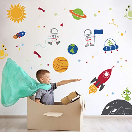decalmile Outer Space Wall Decals Rocket Spaceship Robot Alien
