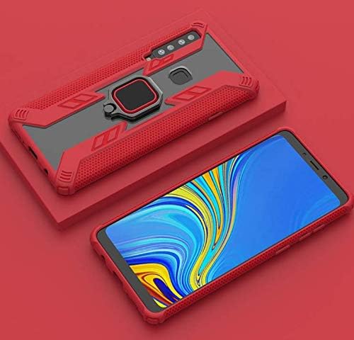 Vikeko Hybrid Armor Shockproof Soft TPU and Hard PC Back Cover Case with Square Ring Holder for Samasung Galaxy A9 2018(Red)