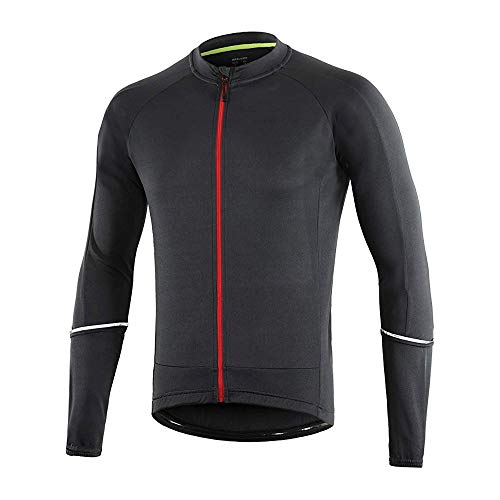 Men's Cycling Jersey Long Sleeves MTB Bike Bicycle Shirt (L, Black)