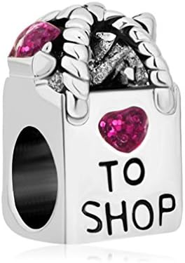 Shopping Bag Heart Purple Birthstone Crystal Charms Sale Cheap Beads
