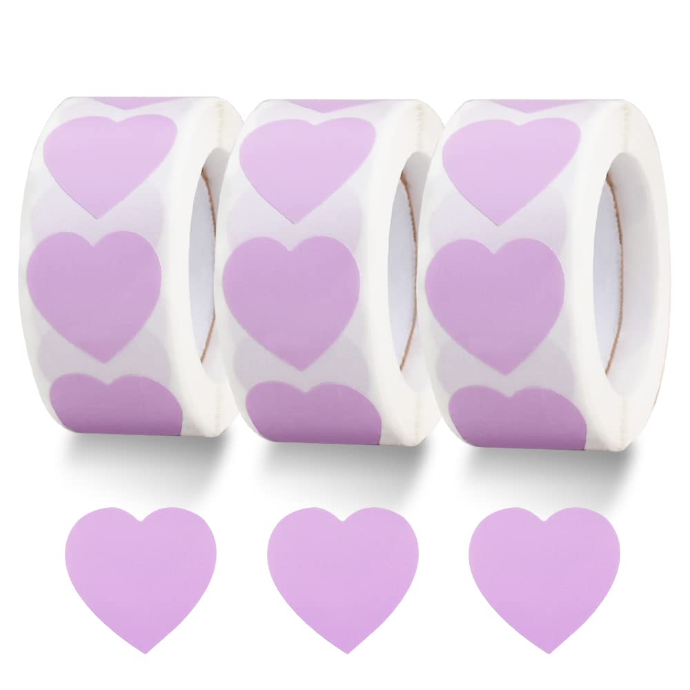1500 Labels Purple Heart Stickers 1 inch Heart Coding Shape Paper Labels for Valentine's Day Wedding Anniversaries Invitation Envelopes Cute Decals for Water Bottle Packaging(3 Pcs/500 Per Roll)