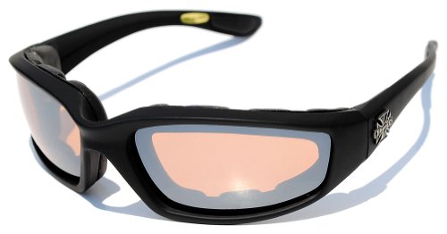 Night Driving Riding Padded Motorcycle Glasses 011 Black Frame with Yellow Lenses (Black - Amber Lens)