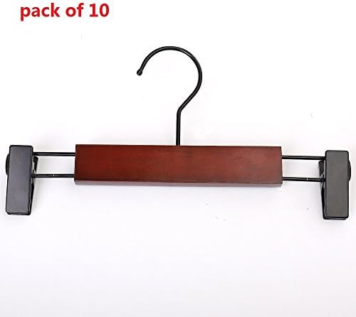 HYibiao Wooden Kids Skirt Hanger With Adjustable Clips Natural Finish Non-Slip Trouser Hangers 10 Pack(Retro color)
