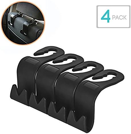 WORDA 4 Pack Car Back Seat Headrest Hanger Organizer Storage Hooks for Groceries Bag Handbag Purse (Black)