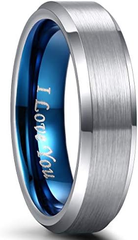 Mens Wedding Rings Band Tungsten Carbide Rings for Men Women Engagement Band 6mm 8mm Comfort Fit Engraved ‘I Love You’