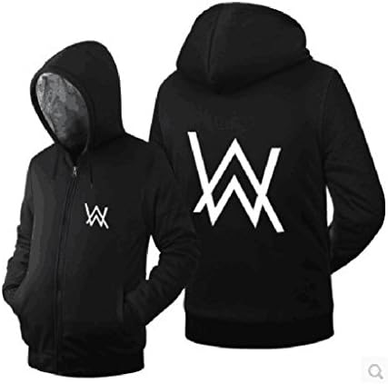 Alan Walker Velvet Cotton Hooded Hoodie Black Coat Thicken Sweatshirt Top (M, Black)