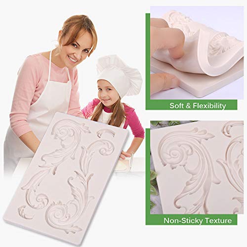 PROKITCHEN Vintage Relief Flourish Silicone Fondant Cake Topper Mold Bakery, Vintage Art Craft Decorator Bakeware Idea DIY Birthday (Collection 11)