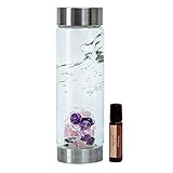 WELLNESS Gem Water Bottle by VitaJuwel w/FREE 4 Thieves Essential Oil. Gemstone Pod Contains Amethyst, Rose Quartz, Clear Quartz