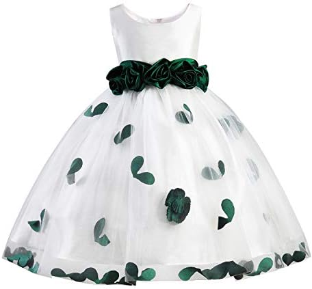 Easter Day Girls Tutu Bow Dress Flower Petals Princess Dress with 3D Roses for Birthday Wedding Party