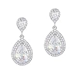 EVER FAITH Women's Cubic Zirconia Crystal Wedding Tear Drop Earring Silver-Tone