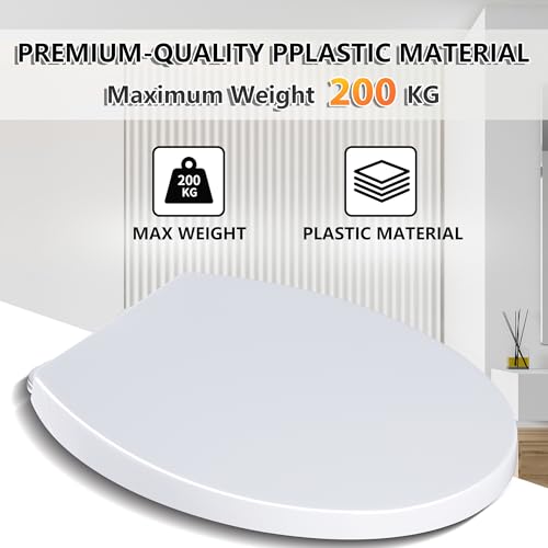 Angel Shield Soft Close Toilet Seat – Oval White, Quick Release & Easy Clean, Adjustable Top Fix Hinges, Durable Plastic, Fits Standard O-Shape Toilets (White - Plastic)