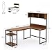 Tribesigns L-Shaped Desk with Hutch, 68 Inches Corner Computer Desk Gaming Table Workstation with Storage Bookshelf for Home Office,Dark,Walnut