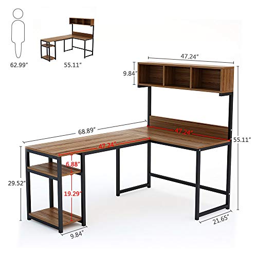 image for Tribesigns L-Shaped Desk with Hutch, 68