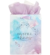 Christian Art Gifts Portrait Gift Bag w/Tag & Tissue Paper Set for Women: Be Still and Know - Psa...