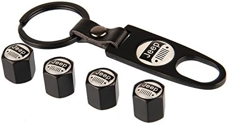 eXeAuto Black Tire Valve Stem Air Caps Cover and Keychain Combo Set For JEEP