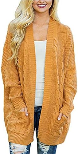 Clearance Sale! Pervobs Womens Knitted Cardigan Loose Solid Open Front Long Sleeve Pocket Sweater Coat Tops Blouse