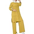 Abayas Dress for Women Muslim Long Sleeve Loose Top Pants 2 Pcs Dubai Islamic Muslim Women Matching Sets