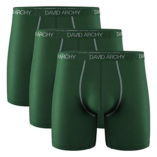 David Archy 3 Pack Men's Ultra Soft Mesh Quick Dry Sports Underwear Breathable Boxer Briefs (Olive Green,L)
