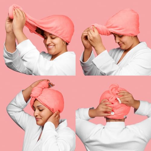 Noughty 97% Natural Microfiber Hair Towel Quickly Absorbs Moisture Quick-dry Wrap, Reduces Breakage Combats Frizz Pink