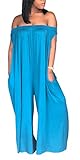 Speedle Women Sexy Off The Shoulder Solid Color Loose Wide Leg Pants Jumpsuits Romper with Pockets