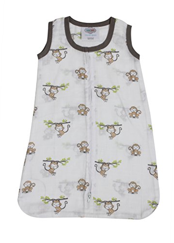 Bacati - Muslin Happy Monkeys Sleeping Bag (Wearable Blankets) (Newborn, Beige/Gray)