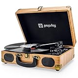 Popsky Record Player, Vintage Turntable Bluetooth Record Player Suitcase with Speaker, Portable LP Vinyl Player, Vinyl to MP3 Recording, AUX USB RCA Headphone Jack