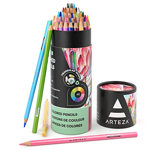 ARTEZA Colored Pencils for Adult Coloring, 48 Colors, Soft Drawing Pencils, Highly-Pigmented, Wax-Based Core, Professional Art Supplies for Artists, Pencil Set for Adults and Teens