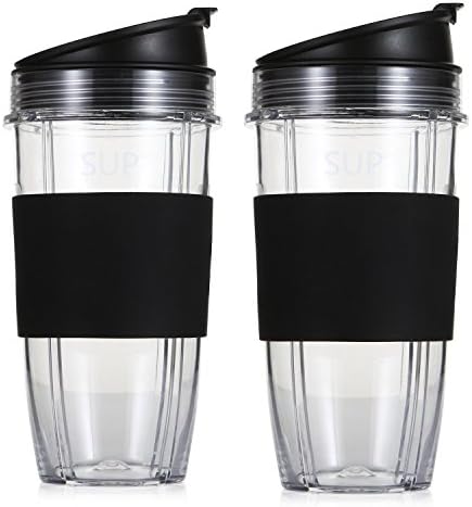 SUP Replacement Parts for Nutri Ninja Blender, 24oz Multi-Serve Cup and Sip &amp; Seal Lid with Silicone Sleeve for Nutri Ninja Blender Auto IQ 1000w(Black, 2 Pack)