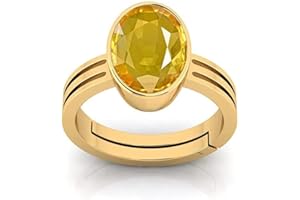 HARSHALI GEMS 5.50 Carat Unheated Untreatet A+ Quality Natural Yellow Sapphire Pukhraj Gemstone Gold Plated Ring for Women's and Men's (Lab Certified)