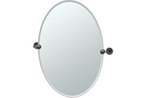 Gatco 4249MX Latitude II Oval Mirror, 26.5 Inch, Matte Black/Wall Mounted Frameless Oval Bathroom Vanity Mirror with Matte Black Brackets/Tilting Oval Mirror to Adjust Up or Down Viewing Angle