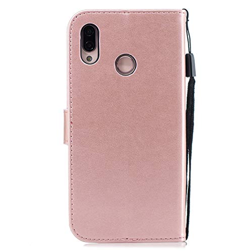 Glitter Leather Case for Huawei P20 Lite,Wallet Flip Cover for Huawei P20 Lite,Herzzer Stylish Elegant Rose Gold Diamond Butterfly Print with 3D Crystal Flower Magnetic Stand Case - Thumbnail 3