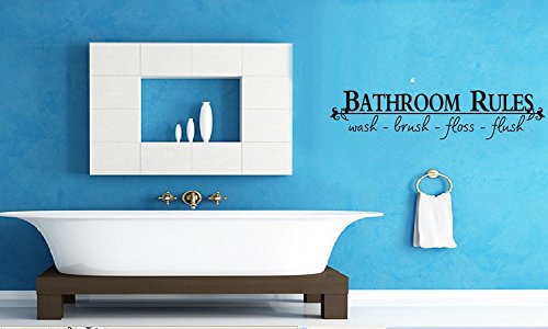 CUGBO Bathroom Rules Decal Wash Brush Floss Flush Wall Art Quote Removable Toilet Sign Vinyl Home Nursery Decor Sticker