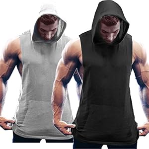 COOFANDY Men’s 2 Pack Workout Tank Tops Gym Vests Fitness Hooded Vest Muscle Bodybuilding Sports T Shirts Sleeveless Hoodies with Pockets