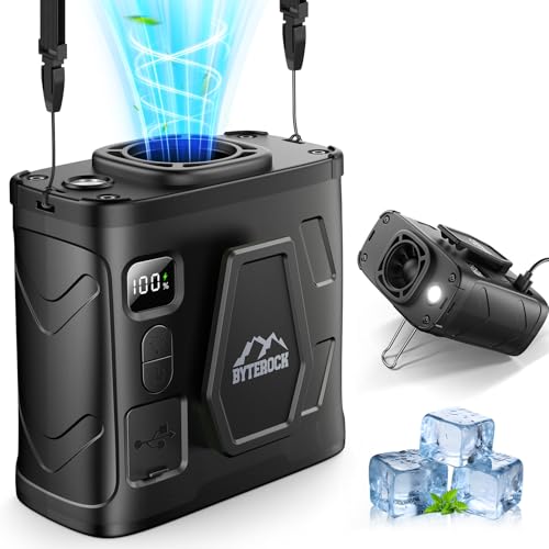 Portable Waist Fan Clip On Personal Shirt Belt Fan Rechargeable With 5 Speeds & Flashlight, Hands-Free Neck Wearable Wearable Personal Clip Fan Belt Fan for Outdoor Jobsite Farms Traveling Fishing