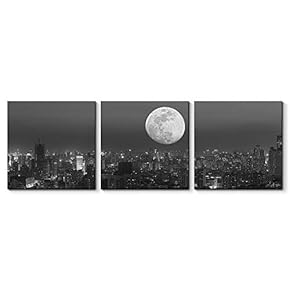Canvas Wall Art Beautiful Moon Painting Artwork for Home Prints Framed - 12"x12"x3 Panels