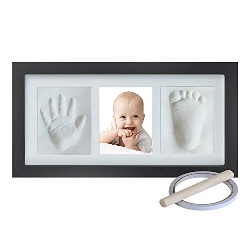 nuaele Baby Hand and Footprint Kit, Baby Girl Gifts, Baby Boy Gifts, Wall Mount & Desktop Mount Decor Shower Picture Frames Gift for Newborns - Roller, Mounting Hardware and Instructions - Black