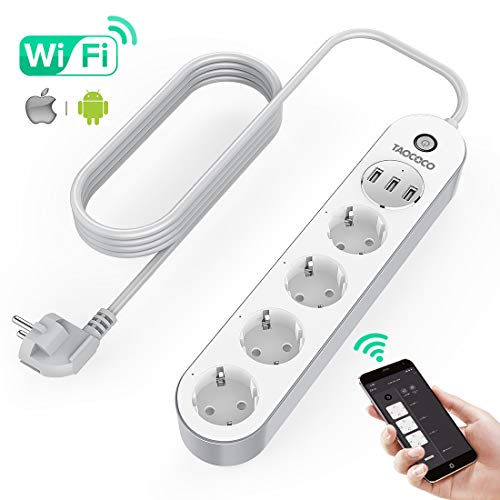 TAOCOCO-Regleta-inteligente-Smart-Power-Strip-con-4-zcalos-y-3-USB-Admite-control-por-vozControl-remotoTemporizador-para-la-aplicacinCompatible-con-Alexa-Google-Home-e-IFTTT-Multiplex-Smart
