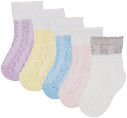 Baby Socks for Summer Girls Boys Mesh Thin Breathable Cotton Pointelle Socks 5 Pack Set (S, 6-12 months, Pink Assorted-A)