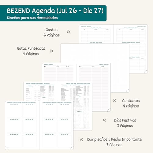 BEZEND 2026 2027 Week to View Diary 15.5 x 21 cm, 18 Months School Agenda from Jul.26 to Dec.27, A5 Weekly Planner with Double Schedule, Hard Cover PU Leather – Beige
