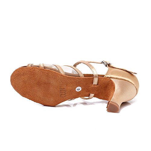 CLEECLI Women's Ballroom Dance Shoes Latin Salsa Dancing Shoes+Shoes Bag ZB04(9,Gold)