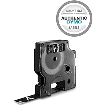 DYMO High-Performance Permanent Self-Adhesive D1 Polyester Tape for Label Makers, 1/2-inch, White Print on Black, 23-foot Cartridge, (45021), DYMO Authentic