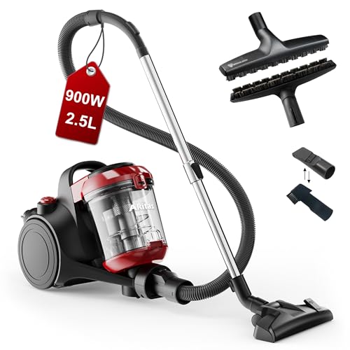 Akitas C10P 900W Beutelloser Staubsauger ohne Beutel – Mit Deutscher Wessel Werk D320 Hartbodenbürste aus Naturhaar, 32 cm, ideal für Parkett, Laminat