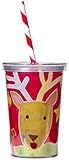 C.R. Gibson 10oz Christmas Tumbler with Straw, By Gibby and Libby, Features Cheery Holiday Design, Measures 3.5