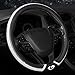 SEG Direct Bling Bling Car Steering Wheel Cover Universal Fits 14 1/2 Inch - 15 1/3 Inch, Black Microfiber Leather with Inlaid Silver Rhinestone Powder