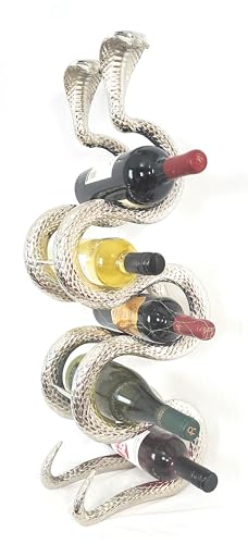 Wine Bottle Rack - Tabletop Silver Cobra Snake - Sculpture House Decoration - Forged Hand Made - Al…