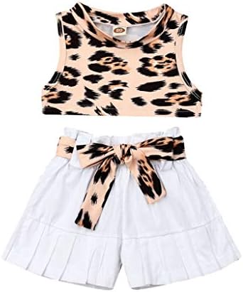 LABIUO Girls' Sleeveless Ruffle Leopard Print Vest Tops + Shorts Fashion Outfits 1-3 Years Age Children's Suit