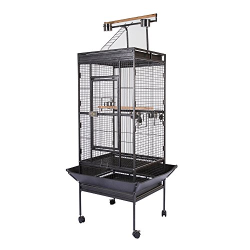 Olymstore Large Parrot Bird Cage 63â€ Height Playtop Macaw Finches Budgie Conure Parrotlet Wire Cage Wheels, Play Stand, Trash Tray, Birdcages